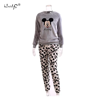 

Women Flannel Pyjamas Adults Winter Warm Pajama Sets Long Sleeved Velvet Cartoon Sleepwear Femme Pijamas Pants Home Clothing
