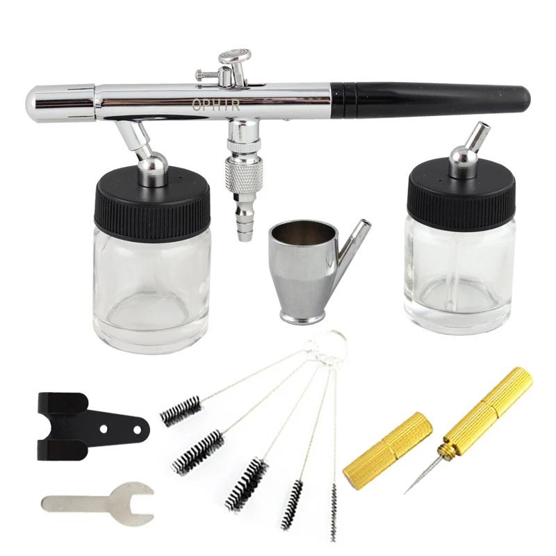 Agulha para Tatuagem Arte para Unhas Decoração do Bolo Kit com Escova de Limpeza 072 + 023 + 035 Ophir Dupla Ação Airbrush & – _ ac 0.35mm