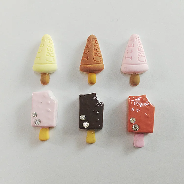 

10Pcs/lot Simulation Ice Cream with Crystal Flat back Resin Cabochon Crafts Supplies DIY Hair Bows Accessories Phone Decoration