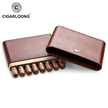 

CIGARLOONG Cigar Moisturizing Humidor Portable Cedar Wood Genuine Leather Cigar Case Large Capacity Fit 8 Cigar Case CC-9091