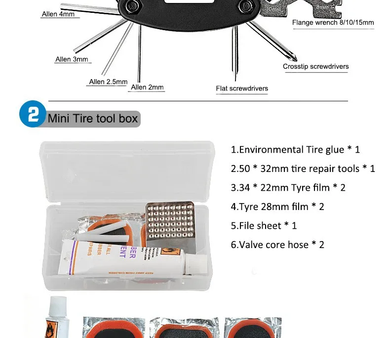 RockBros портативные многофункциональные велосипедные инструменты, набор для ремонта велосипедных шин, набор для ремонта велосипедных инструментов, набор для ремонта велосипеда, легко носить с собой, черный