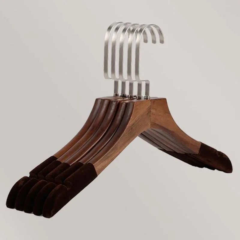 12 Pcs Anti-slip Solid Wood Clothes Hangers with Velvet Flocked, Walnut Non Slip Shirt Coats Shirts Hanger Rack with Notches
