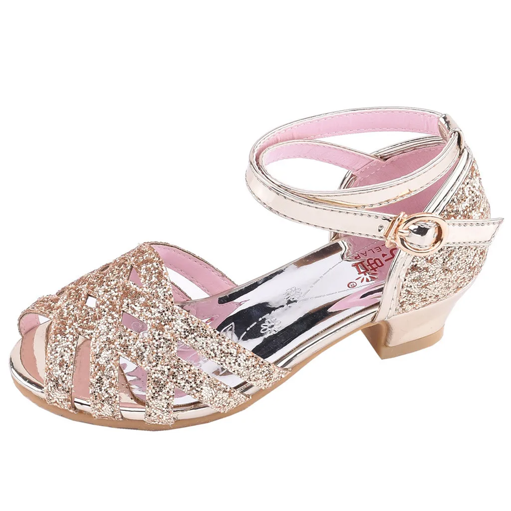 Детская обувь с блестками для маленьких девочек; обувь для принцессы сандалии для танцев; детская обувь на высоком каблуке; Танцевальная обувь принцессы для девочек;