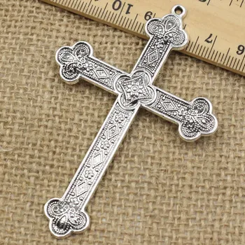 

80x54mm Metal Zinc Alloy Silver Tone Cross Charm Pendant For Necklace DIY Jewelry Making Accessories 5pcs/lot k04215
