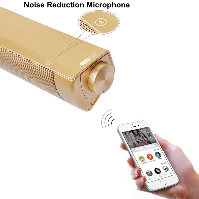 VTIN Wireless Bluetooth Speaker 4.2 SoundBar Remote Control TF Card TV Cellphone Tablet Surround Sound System TV Speaker Golden  (6)