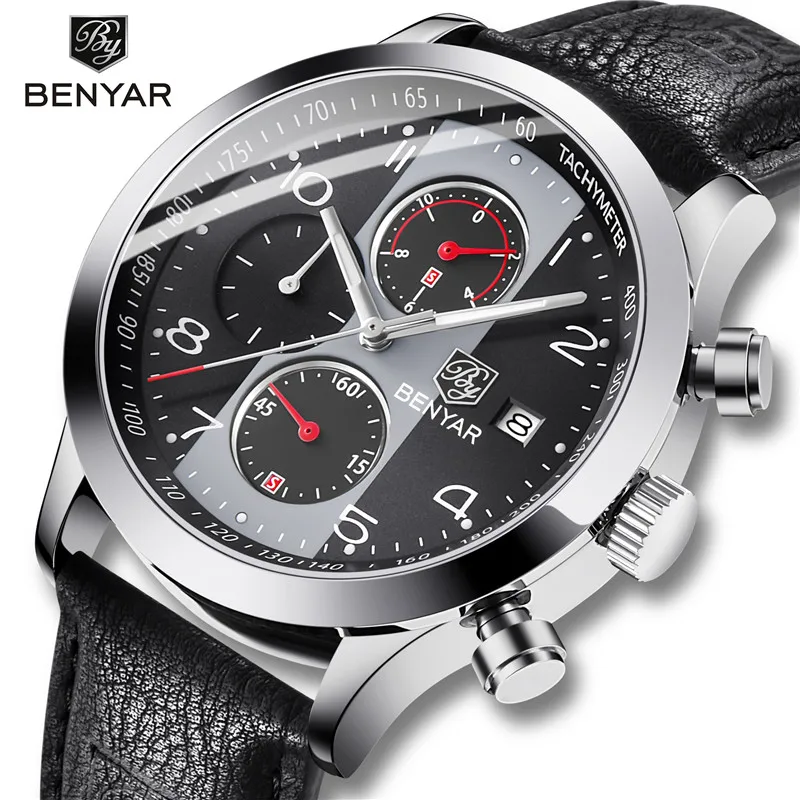 

BENYAR Watch Men Sport Fashion Quartz Clock Mens Watches Top Brand Luxury Chronograph/Leather/Waterproof Watch Relogio Masculino