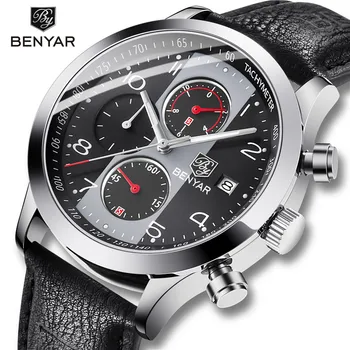 

BENYAR Watch Men Sport Fashion Quartz Clock Mens Watches Top Brand Luxury Chronograph/Leather/Waterproof Watch Relogio Masculino