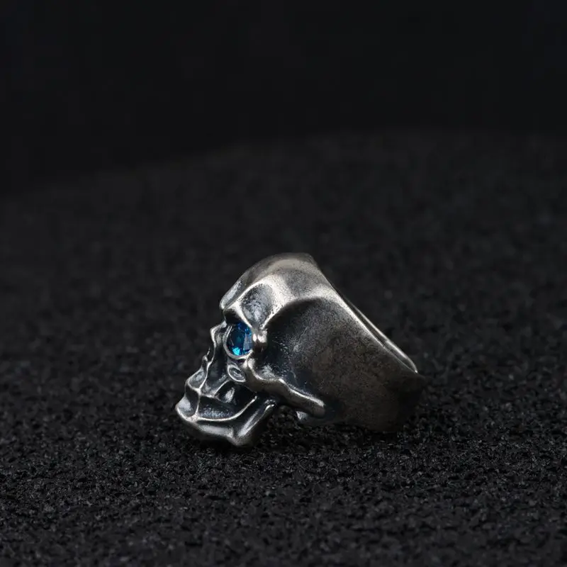 Черное кольцо FNJ с черепом, 925 серебро, Anillos, новая мода, голубой циркон, S925 Стерлинговое Серебро, кольца для мужчин, ювелирное изделие, регулируемый размер, bague