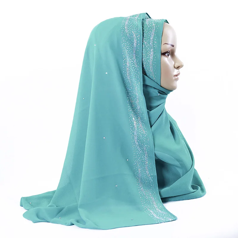 Весенне-летний женский красивый шифоновый Блестящий Шиммер, стразы, головной платок, шали, шали, обёрточная бумага, Арабский мусульманский хиджаб, шарфы