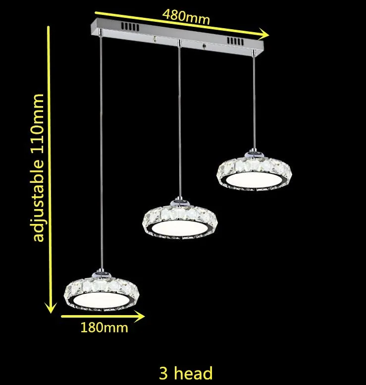 de cristal AC110-260 luminária de cristal led luz pingente de diâmetro