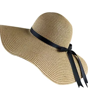 Simple Foldable Wide Brim Floppy Girls Straw Hat Sun Hat Beach Women Summer Hat UV Protect Travel Cap Lady Cap Female