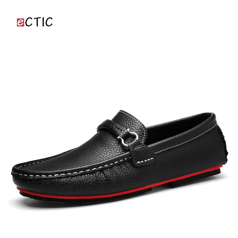

New Luxury Brand Men Driving Shoes Slip-On Metal Horsebit Casual Men Genuine Leather Moccasins Loafers Boat Shoes