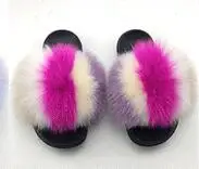 New Mixed Color Real Fox Fur Slippers Slides Casual Shoes Fluffy Slippers Flip Flops Furry Shoes Women - Цвет: see as pic