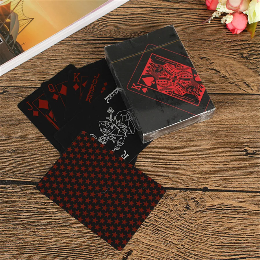 Black Playing Cards Poker Game Deck 54pcs Foil Poker Set PVC Plastic Magic Card Waterproof Cards Texas Holdem (2)