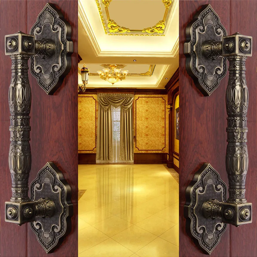 Free Shipping 2pcs KTV bronze European palace wooden Handle Antique brass glass door Villa Artificial gate Zinc alloy Pull 230mm european and american artificial garlands bridal wedding accessories headwear tourist attractions seaside vacations artific