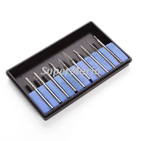 

10pcs 1/8 Tungsten Carbide Burr CED 3mm SHK 3mm Rotary Cutter files Set CNC Engraving bit with Box