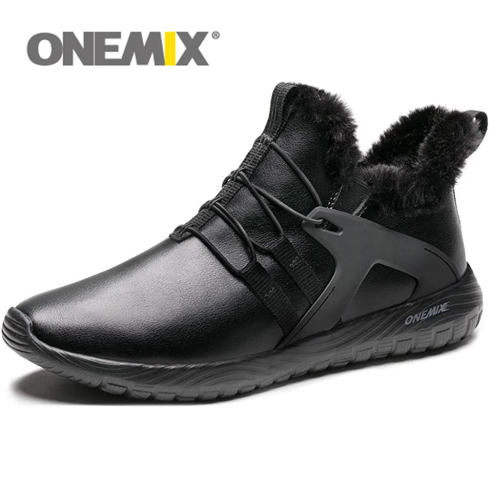 ONEMIX для мужчин кроссовки черные теплые зимние спортивная обувь из искусственной кожи Верх slip on Удобная прогулочная