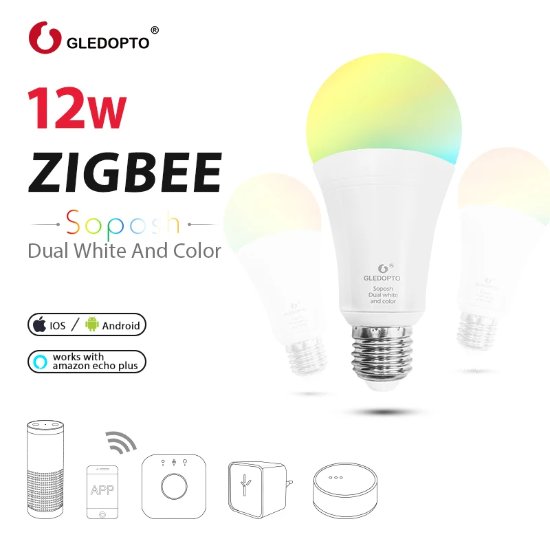 G светодиодный OPTO ZIGBEE 12 Вт RGBCCT светодиодный умный лампочка AC100-240V RGB и двойной белый цвет светодиодный лампочка zigbee zll 3,0 RGBWW работает с alexa