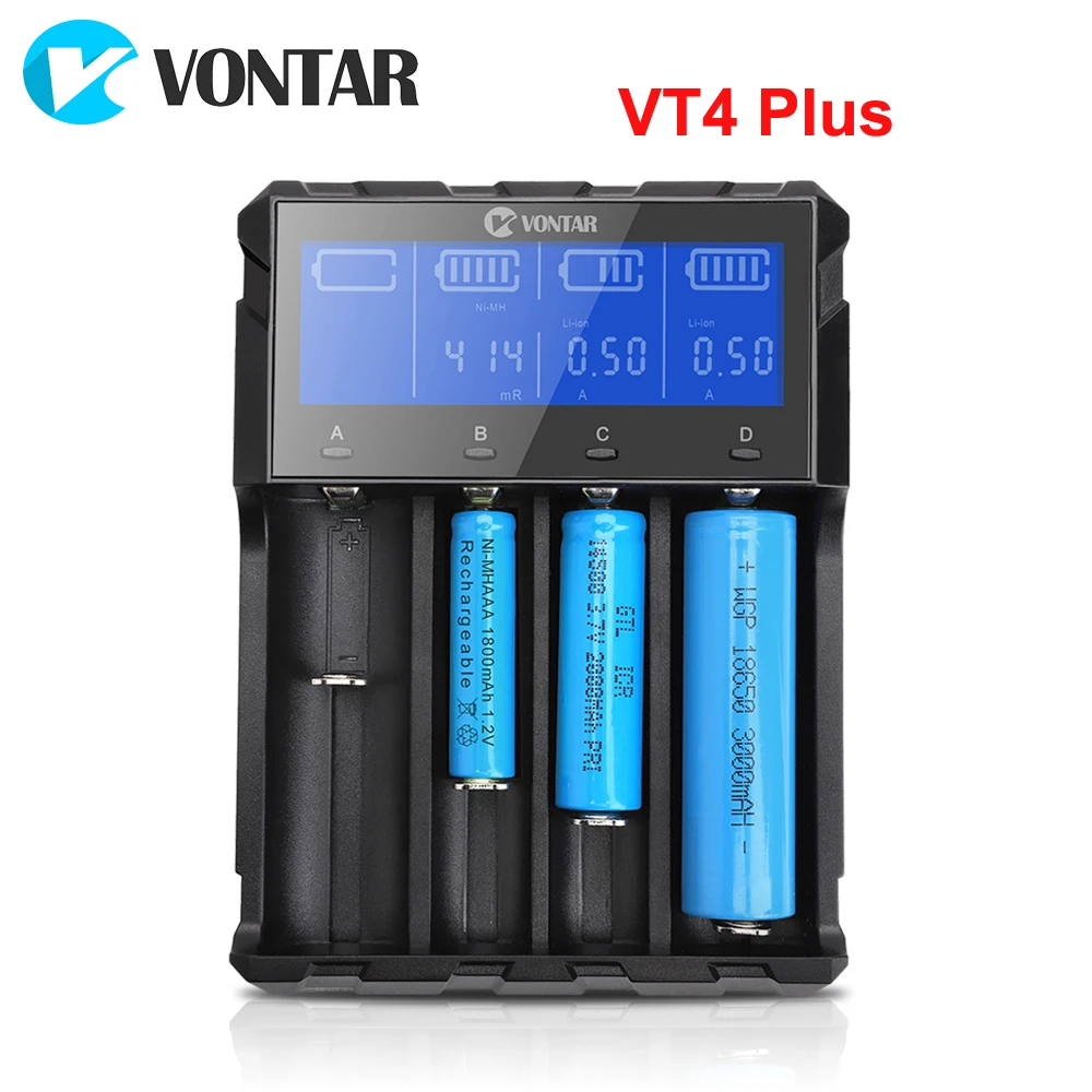 VONTAR VT4 Plus lcd зарядное устройство, перезаряжаемая батарея 3,7 в для литий-ионного NiMH Ni-CD LiFePo4 AA AAA 26650 14500 22650 18650 C