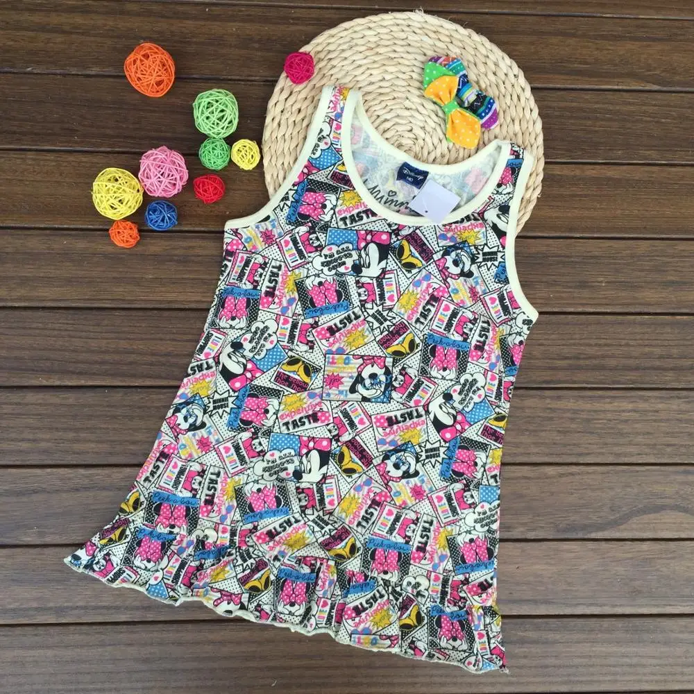 

Disney Girl Dress Mickey Mouse Girl Sleeveless Mini Cartoon Print Dress Minnie Mouse Stitch Cartoon Mini Dress
