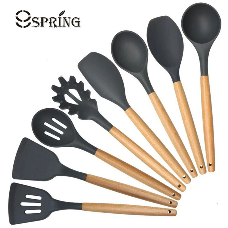 8 Piece Silicone Cooking Utensils Set Silicone Spatula Slotted Turner Soup Spoon Ladle Kitchen Cooking Tool Set With Wood Handle 8 Piece Silicone Cooking Utensils Set Silicone Spatula Slotted Turner Soup Spoon Ladle Kitchen Cooking Tool Set With Wood Handle