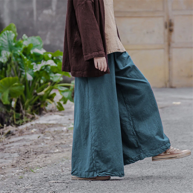 

Johnature Women Wide Leg Pants Cotton Linen 2019 Autumn Plus Size Women Vintage Pockets Cotton Linen Loose Women Trouser