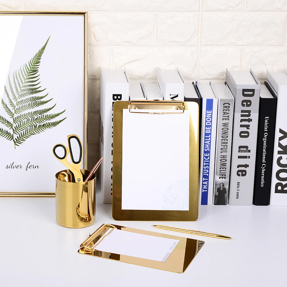 Gold Tone Clipboard for Writing Board Menu Folio Office Profile Clip Hardboard Single Portfolio Stainless Steel Clipboard Binder