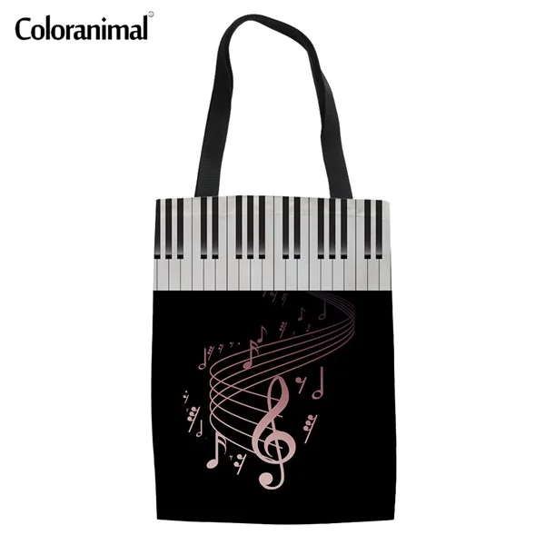 Coloranimal Music Note Pattern Women Eco-friendly Handbag Youth Girl Casual Canvas Top-handle Bag Shopping Beach Tote Bag 