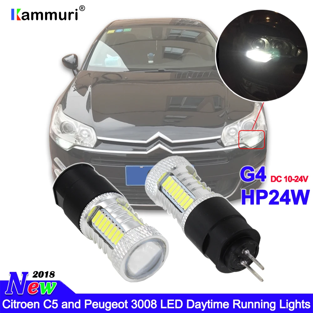 2Pcs white 6000K No error Hp24w G4 12v led bulb for Citroen c5 and