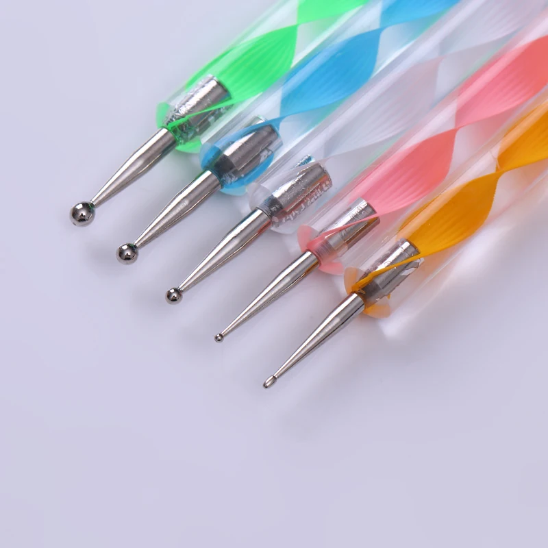 

5Pcs 2 Way Nail Dotting Painting Pen Marbleizing Nail Polish Painting Tools Manicure Dot Nail Art Tool