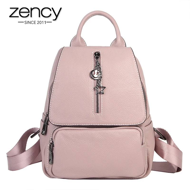 

Zency Fashion Women Backpack 100% Genuine Leather Preppy Style Schoolbag For Girls Daily Casual Knapsack Travel Bags Grey Black