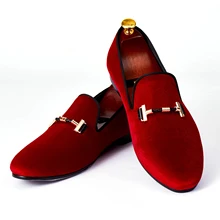 Harpelunde Italian Men Dress Shoes Buckle Strap Wedding Shoes Red Velvet Loafers Size 7-14