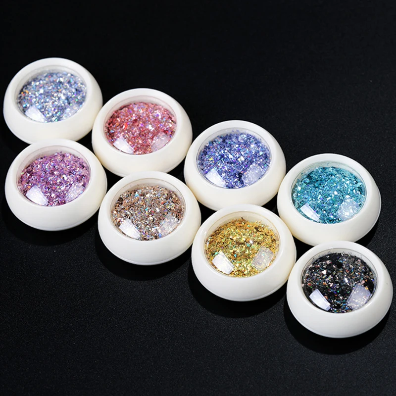 

8Jars/set Holographic Nail Art Glitter/Sequins/Flake Exquisite Irregular Paillette Flakes Powder Tips For 3D UV Gel Nail Polish