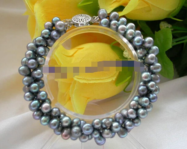 

free shipping 09841 3strands black freshwater pearls bracelet
