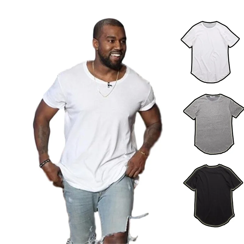 Fashion men's extended Cotton streetwear t shirt longline