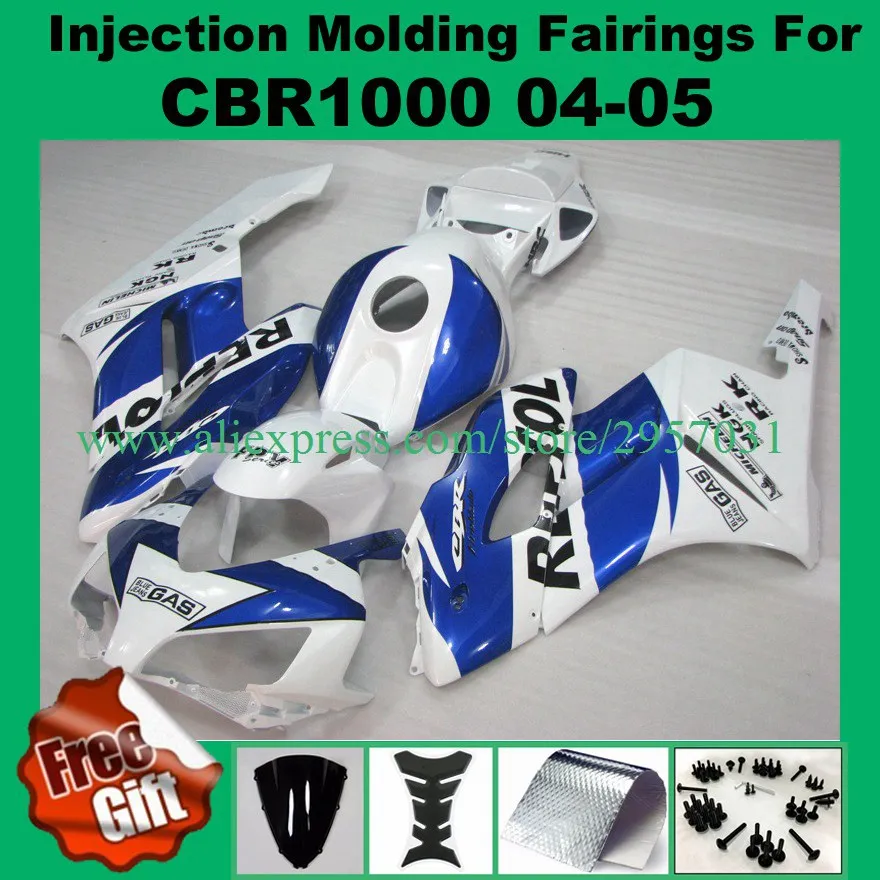 Бесплатные Винты + подарки инъекции для HONDA CBR 1000RR 04 05 CBR1000 RR 04-05 1000 Белый Синий REPSOL l3
