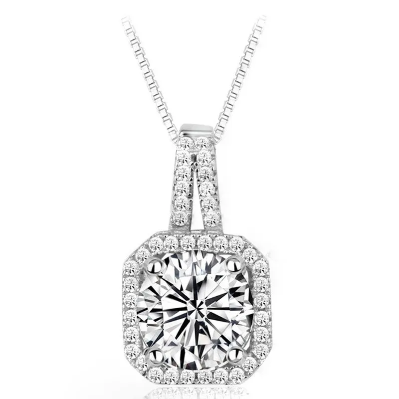 

Luxury Pendant Brand Quality Jewelry Cushion Halo Zircon Diamond Pendant 925 Necklace Clavicle Chain Women Anniversary with Box