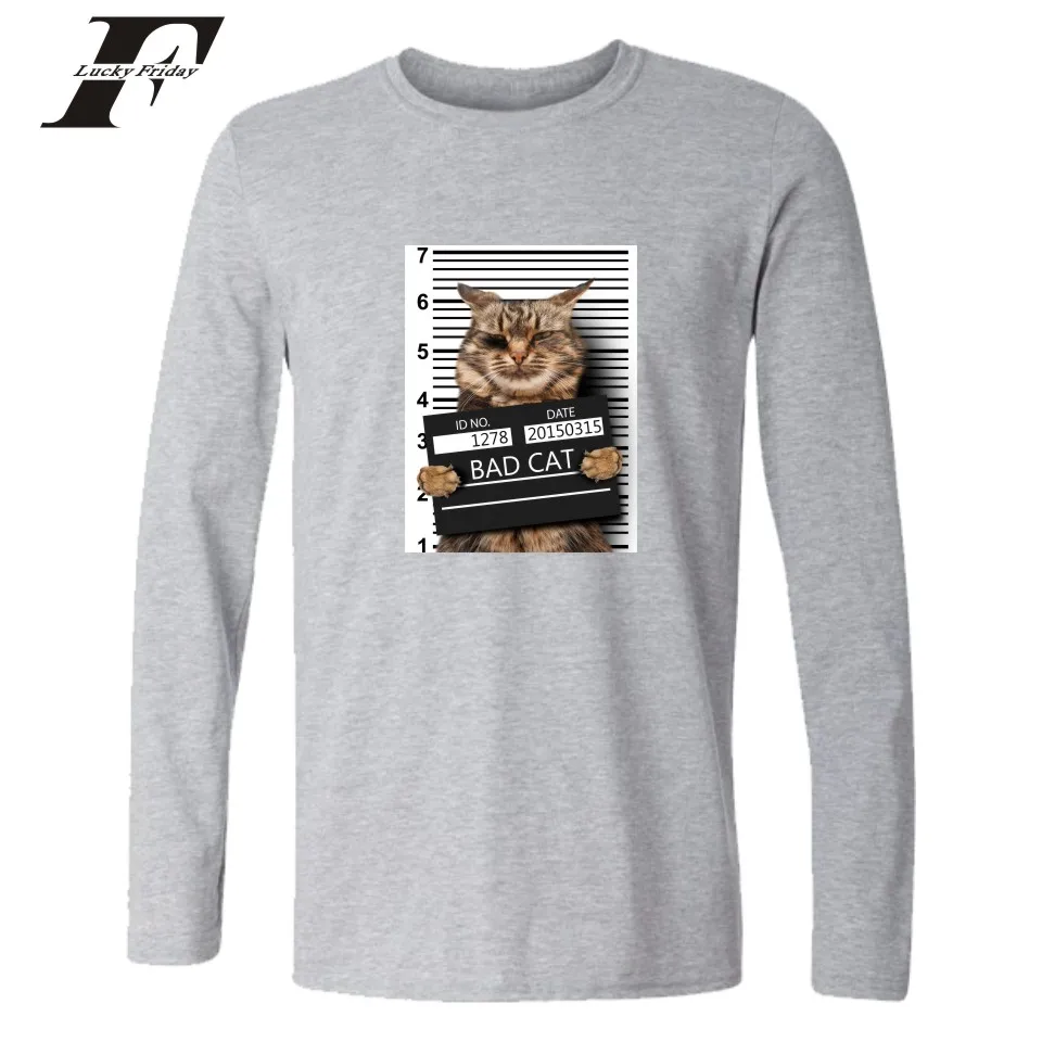 LUCKYFRIDAYF Bad Cat Футболка мужская забавная Весенняя Повседневная футболка с длинным