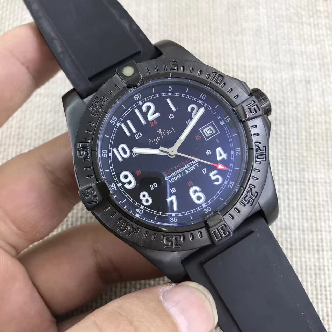 

Luxury Brand New Men Avenger Seawolf II Black Leather Canvas Automatic Mechanical Watch Stainless Steel Watches Sapphire AAA+