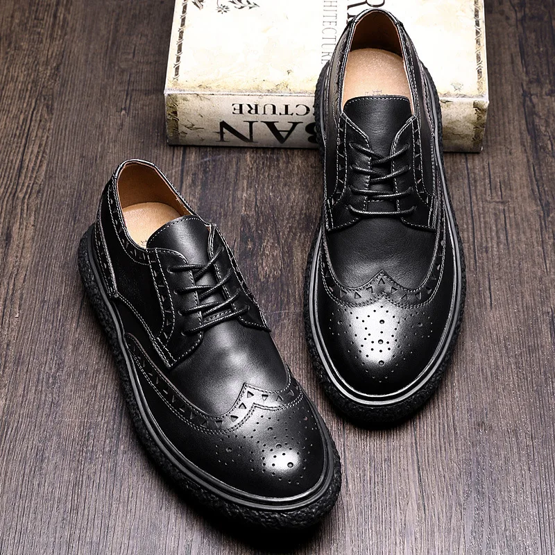 Bullock Vache Tout Décontractées En Naturel Brown allumette Décontracté Véritable Cuir Chaussures Mocassins Sculpture Mâle Hommes Mens noir EDWH29IY