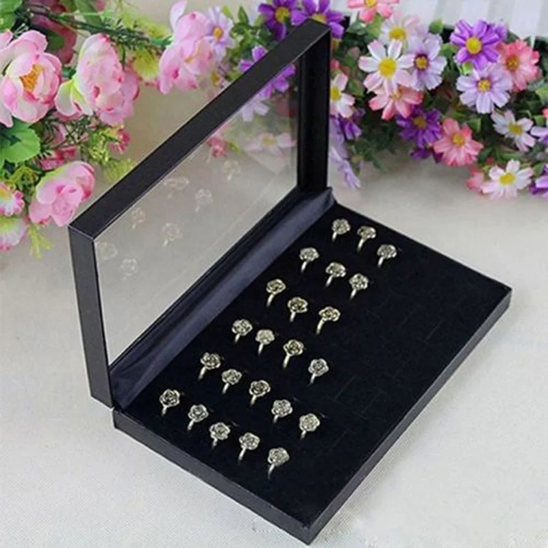 Put 36pcs Ring Jewelry Package Box Luxury Black Storage Display Cardboard Box Wedding Jewelry Casket Pack Show Collection Case