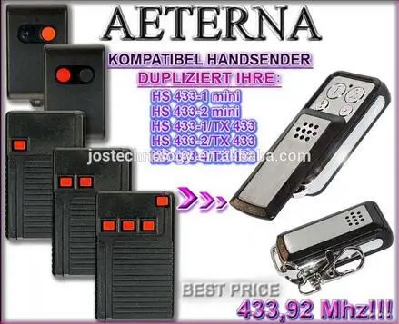 

AETERNA replacement remote HS433-1mini,HS433-2mini,HS433-1/TX433,HS433-2/TX433,HS433-4/TX433