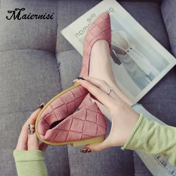 

MAIERNISI Plus Size 33-43 Womens Daily Shoe Woman Leather Flat Shoes Fashion Diamond Lattice Loafers Female Shoes Women Flat