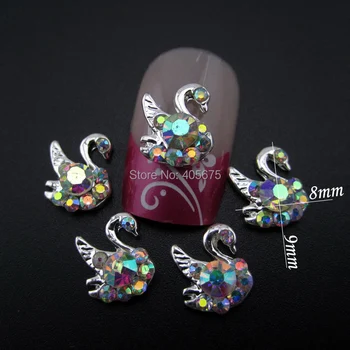 

MNS644 nails decorations new arrive AB rhinestones swan nail art alloy jewelry 3d nail art supplies 10pcs