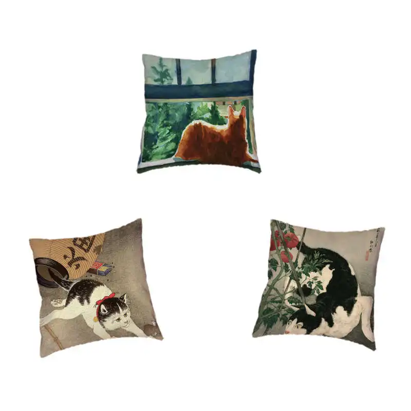 

Cute Cat Pattern Cushion Cover American Shorthair Siamese Cat Japanese Bobcat Home Sofa Decoration Throw Pillowcase 45X45Cm