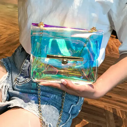

Women Laser Holographic Bag Clear Transparent Small Tote Hologram Purse New PVC Mini Bag Briefcases
