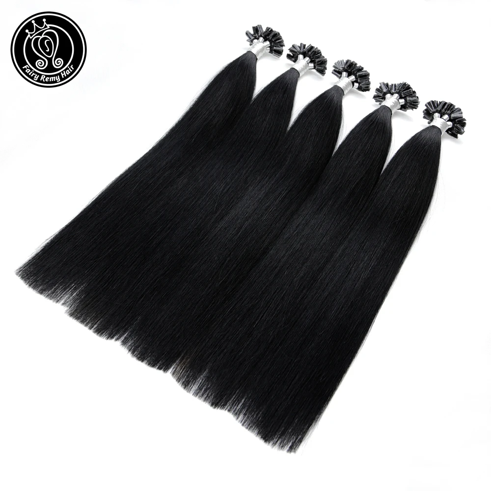 

Fairy Remy Hair 0.8g/s 16" 18" 20" Real Remy Nail Tip Human Brazilian Hair Extensions Pre Bonded Hair Extensions Jet Black #1