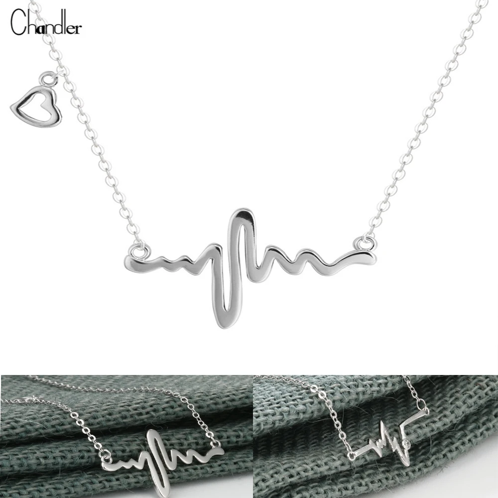 Chandler Silver Heart Beat Necklaces & Pendants For Women Romantic Love Charm Link Chain Lovers Promise 925 Sign Fashion Jewelry
