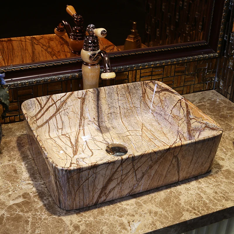 Rectangular Bathroom Lavabo Ceramic Counter Top Wash Basin