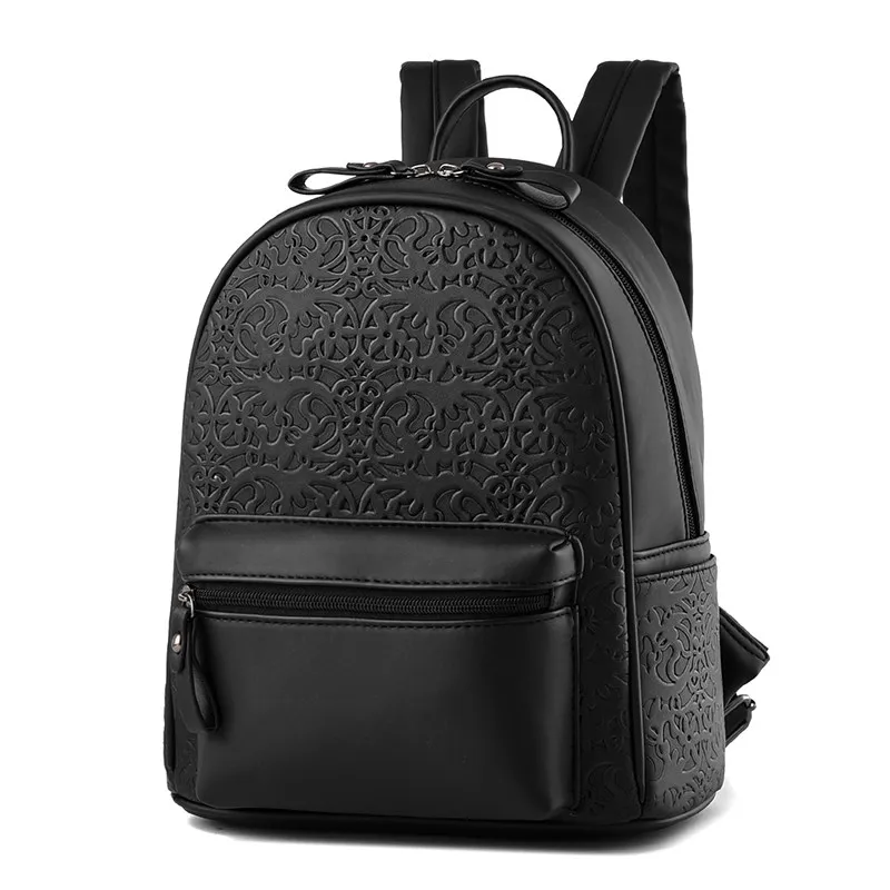 

Edgy Embossing Korean Style Simple Zipper Backpack Women Preppy Style Stylish Schoolbag Female Daypack Designer PU Packsack